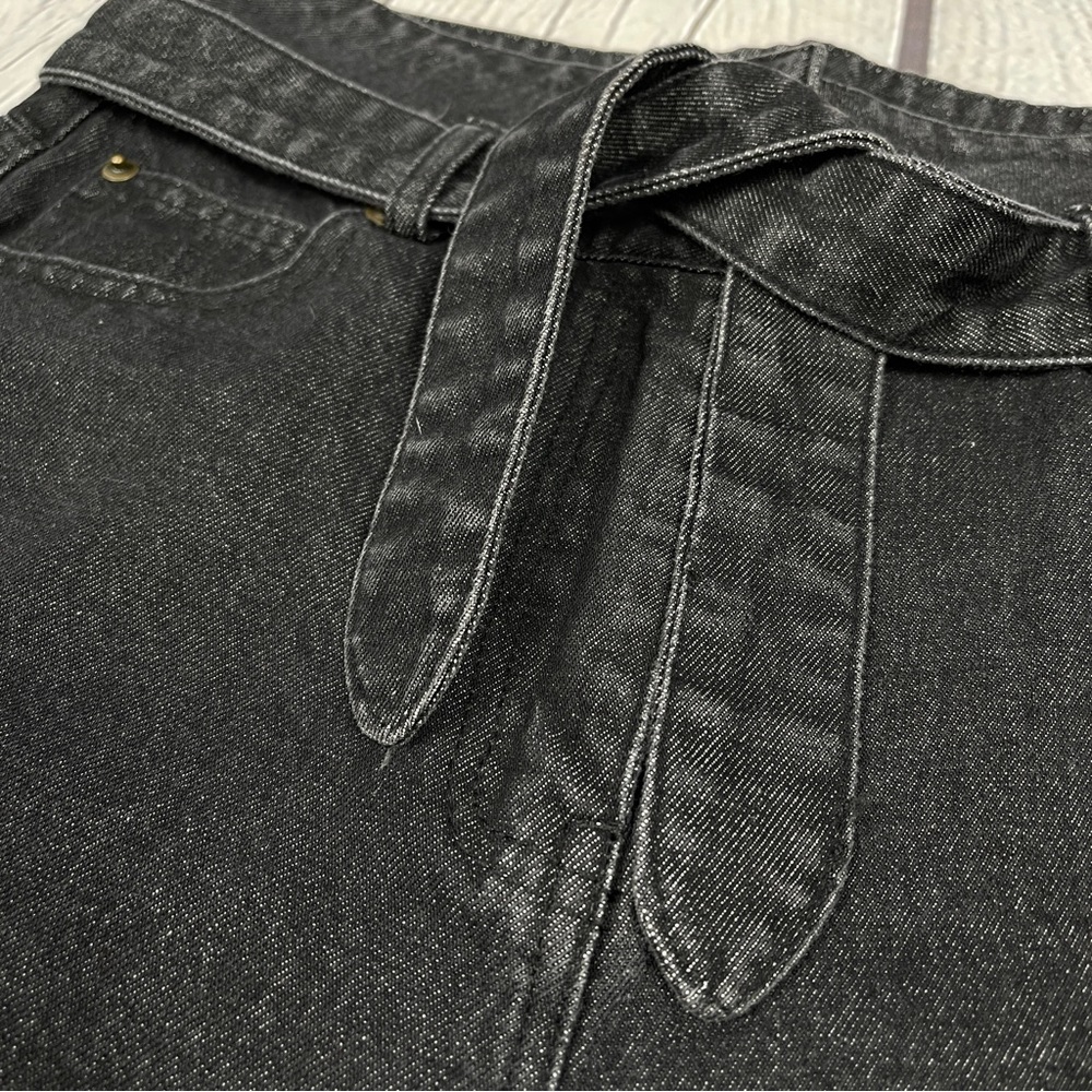 ETOPHE STUDIOS black denim belted high waisted shorts with fringe, size M - Picture 4 of 14